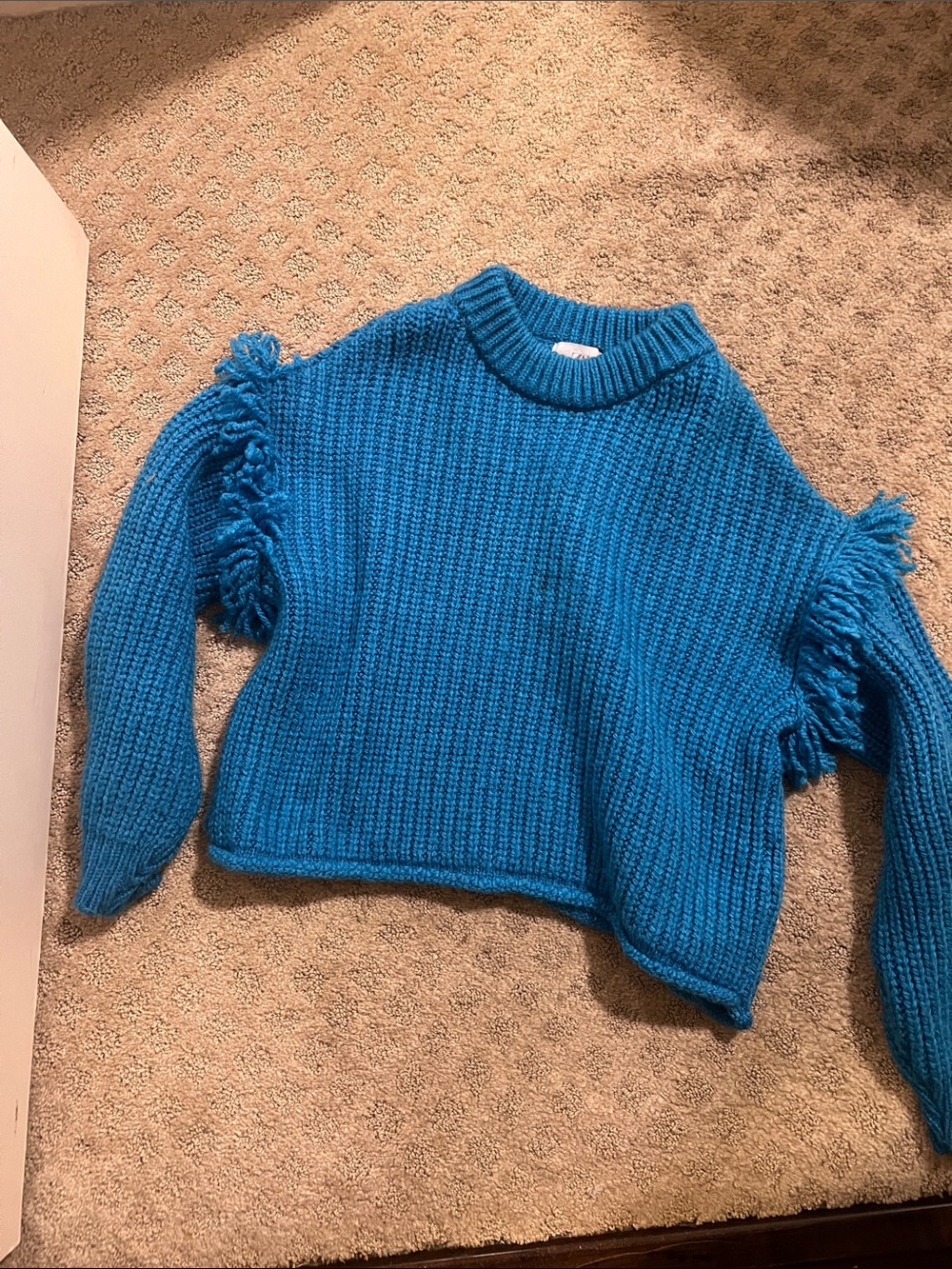 Girls Zara Teal Fringe-Detail Sweater